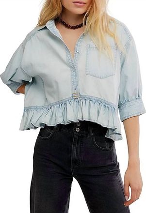 Free People Bailey Denim Shirt In Light Tint Wash Blue