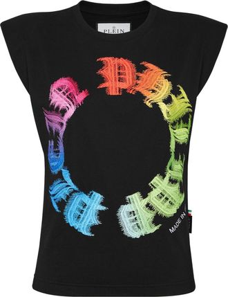 Philipp Plein Rainbow gothic-print tank top - women - Cotton - L - Black
