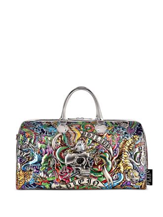 Philipp Plein Tattoo-embossed leather tote bag - men - Calf Leather - OS - Blue