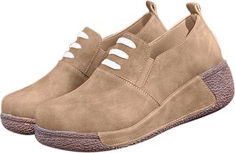 Generic Womens Casual Shoes Slip On Round Toe Wedge Shoes Retro Slip-Resistant Stylish Breathable Comfortable Walking Shoe Work Running Khaki