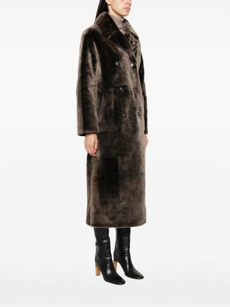 Yves Salomon Shearling Double-Breasted Coat - Brown