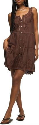 Lucky Brand Embroidered Drop Waist Minidress in French Roast at Nordstrom, Size X-Large