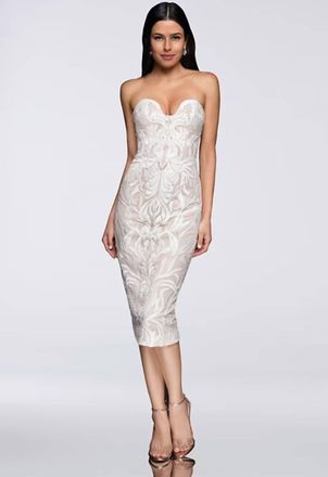 Terani Couture Strapless Short Embroidered Dress In Ivory/nude