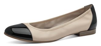 Tamaris Ballerina TAMARIS, Damen, Gr. 36, beige (hellbeige kombiniert), Leder, Lederimitat, Schuhe Ballerina, Blockabsatz, Businessschuh, Schlupfschuh mit Ela