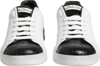 Dolce & Gabbana White Black Leather Portofino Sneaker Mens Shoes (Pre-Owned)