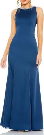 Mac Duggal Sleeveless Trumpet Gown with Embellished Neck in Ocean Blue at Nordstrom, Size 4