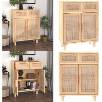 vidaXL Credenza Marrone 60x30x75cm Legno Massello Pino Rattan Naturale - Credenza marrone - Credenza con cassetti