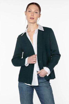 Kinross Cashmere Garter & Rib Cardigan In Cypress