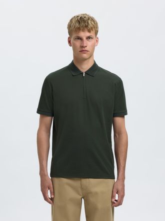 Selected Poloshirt SELECTED SLHFAVE ZIP SS POLO NOOS, Herren, Gr. XXL, gr&uuml;n (deep forest), Jersey, Obermaterial: 50% Baumwolle, 50% Polyester, unifarben, regul