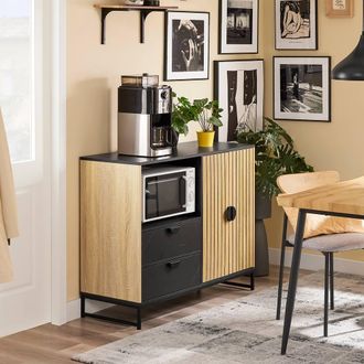 SoBuy Space-Saver Kitchen Sideboard - Light Oak & Black