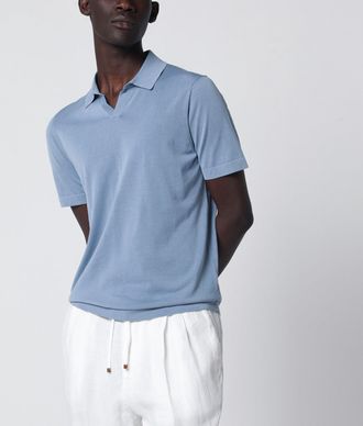 Drumohr Light Blue Cotton Knit Polo