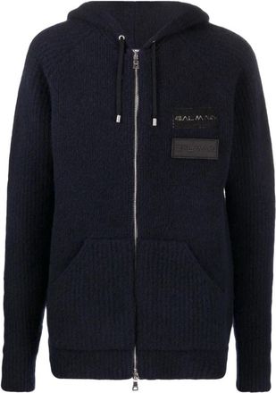 Balmain Blauwe Cashmere Hoodie - Heren - Vesten met rits - Blauw - M - Wol - Hoodies & sweatvesten