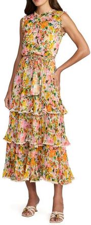 Mac Duggal Multi Floral Tiered Ruffle Midi Dress at Nordstrom, Size 14