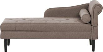 Beliani Chaise Longue De Tela Div&aacute;n De Estilo Moderno Patas De Madera Coj&iacute;n Incluido F&aacute;cil De Limpiar Gris Pardo Derecho Yvoire