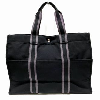 Herm&egrave;s Fourre Tout Black Canvas Tote Bag (Pre-Owned)