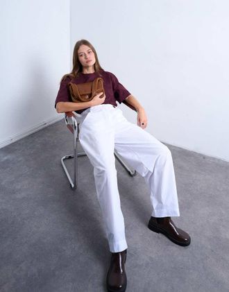 Topshop Pantaloni a palloncino bianchi con linguetta in vita-Bianco