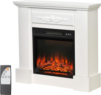 HOMCOM Homcom Caminetto Elettrico 1800w Con Effetto Fiamma, Telecomando E Timer Bianco