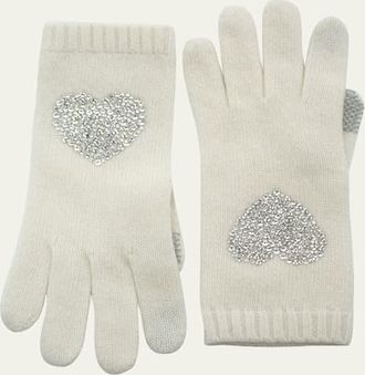 Portolano Cashmere Tech Gloves with Swarovski Heart