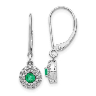 Diamond2Deal 14k White Gold 1/5 Ct Lab Grown Diamond and Created Emerald Halo Dangle Earrings