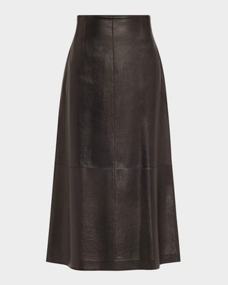 Lafayette 148 New York A-Line Leather Midi Skirt