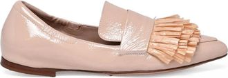 Lorena Paggi Beige Patent Leather Fringe Loafers