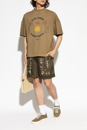 Balmain T-shirt With Print, Mens, Brown