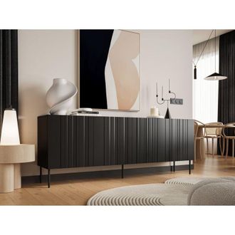 Dmora Aparador Gerace, Aparador De Sal&oacute;n Con Cuatro Puertas Batientes Y Compartimentos Interiores, Elevado Del Suelo, 201 X 42 X 75 Cm, Color Negro