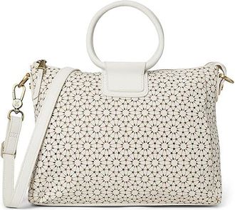 Hobo Sheila Medium Satchel Satchel Womens Handbags Ecru Daisy Perf, Cotton/Leather
