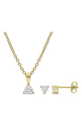 Delmar Trillion Cut Cubic Zirconia Stud Earrings & Pendant Necklace Set in White at Nordstrom Rack