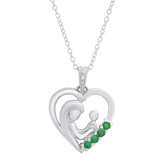 MAX + STONE Sterling Silver Promo Emerald & Diamond Accent Mother & Child Necklace Pendant