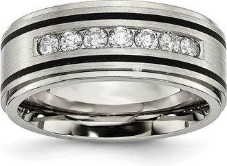 Diamond2Deal Titanium Brushed Polished and Enameled 1/2 Ct Diamond Band Ring