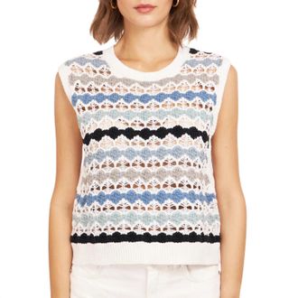 Autumn Cashmere Multi Pointelle Cropped Tabard Vest In Blue/white