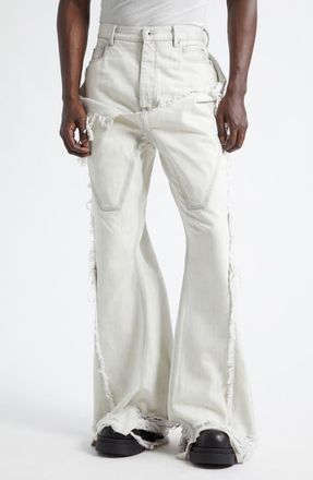 Rick Owens Slivered Shredded Bootcut Jeans in Milk Wash at Nordstrom, Size 34