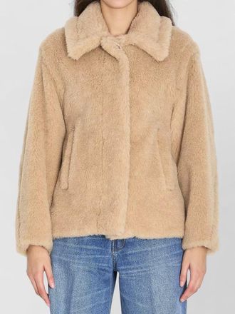 Max Mara alpaca wool silk cropped single breasted teddy coat