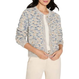 Nic+Zoe Always Shining Metallic Cotton Blend Cardigan in Ivory/blue at Nordstrom, Size Xx-Large
