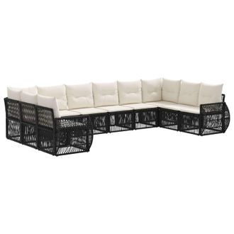 vidaXL Conjunto De Sof&aacute;s De Jard&iacute;n 10 Pcs Negro Y Blanco Crema Vidaxl