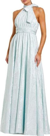 Mac Duggal Sleeveless Halter Neck Brocade Gown With Bow Detail in Powder Blue at Nordstrom, Size 12
