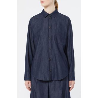 Max Mara Oversize Button-Up Shirt in Midnight Blue at Nordstrom, Size 12