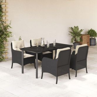 vidaXL Set De Muebles Jard&iacute;n 5 Pzas Con Cojines Rat&aacute;n Sint&eacute;tico Negro Vidaxl