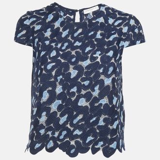 Sandro Navy Blue Lace Crop Top