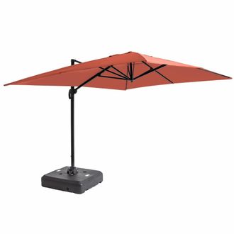 Oviala Parasol 4x3m 360&deg; inclinable con base con ruedas, terracota