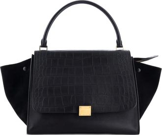 Celine Trapeze Bag Crocodile Embossed Leather Large satchel - Zwart