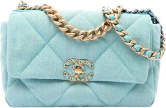 Chanel Pre-owned Medium 19 Flap Bag - Dames - Vintage Schoudertas - Blauw - ONE Size - Leer - Vintage