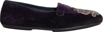 Dolce & Gabbana Velvet Crown Embroidery Loafers - Heren - Loafers - Paars - 43 EU - Schoenen