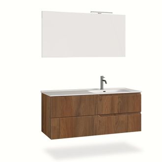 Aquadesign Mueble de ba&ntilde;o ba&ntilde;era derecha 4 piezas en mdf roble oscuro