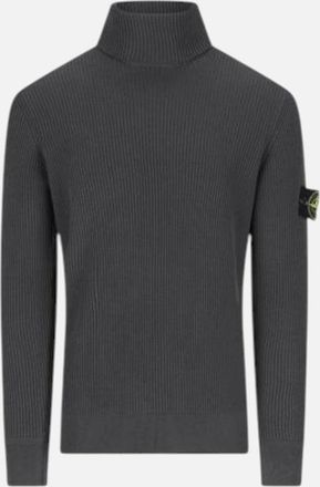 Stone Island Mens Stone Island Lead Grey Full Rib Wool Turtleneck Sweatshirt - Size: 40