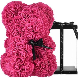 Trade Shop Trade Shop - Rosas Oso De Peluche Con 40 Cm Flores Artificiales En Caja De Regalo - Rosa