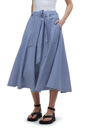 Madewell Stripe Flare Poplin Midi Skirt in Pure Blue at Nordstrom, Size 16