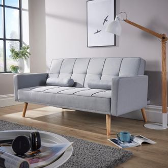 Home Source Industries Double Sofa Bed Folding Buttoned Detailing 2 Cushions 3 Seater in Light Grey