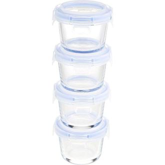 OEM Recipiente De Vidrio, 720 Ml, Transparente Con Tapas Azules, Juego De 4